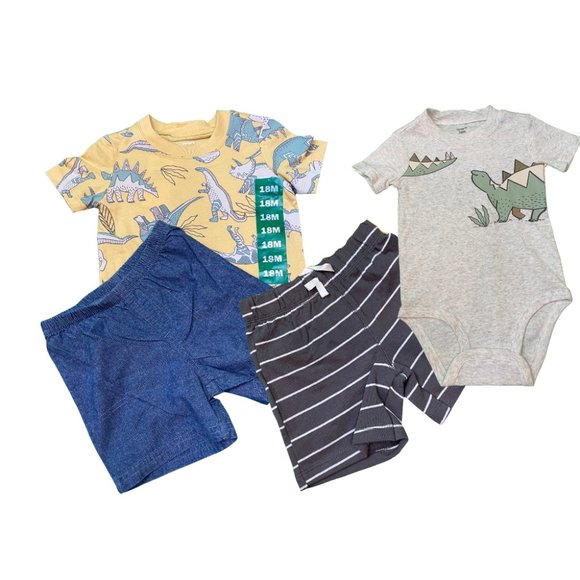 Carter’s Baby 4-Piece Outfit Set | Dinosaur Overall Bodysuits, Shorts & T-Shirt - Picture 5 of 7